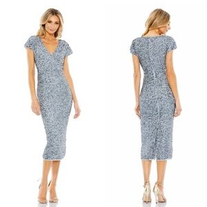 Silver Sequin V-Neck Midi Dress